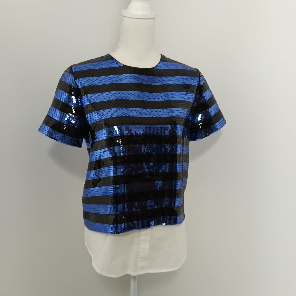 Sportmax Code Max Mara Sequined Shirt Stripes Black Blue Size XS